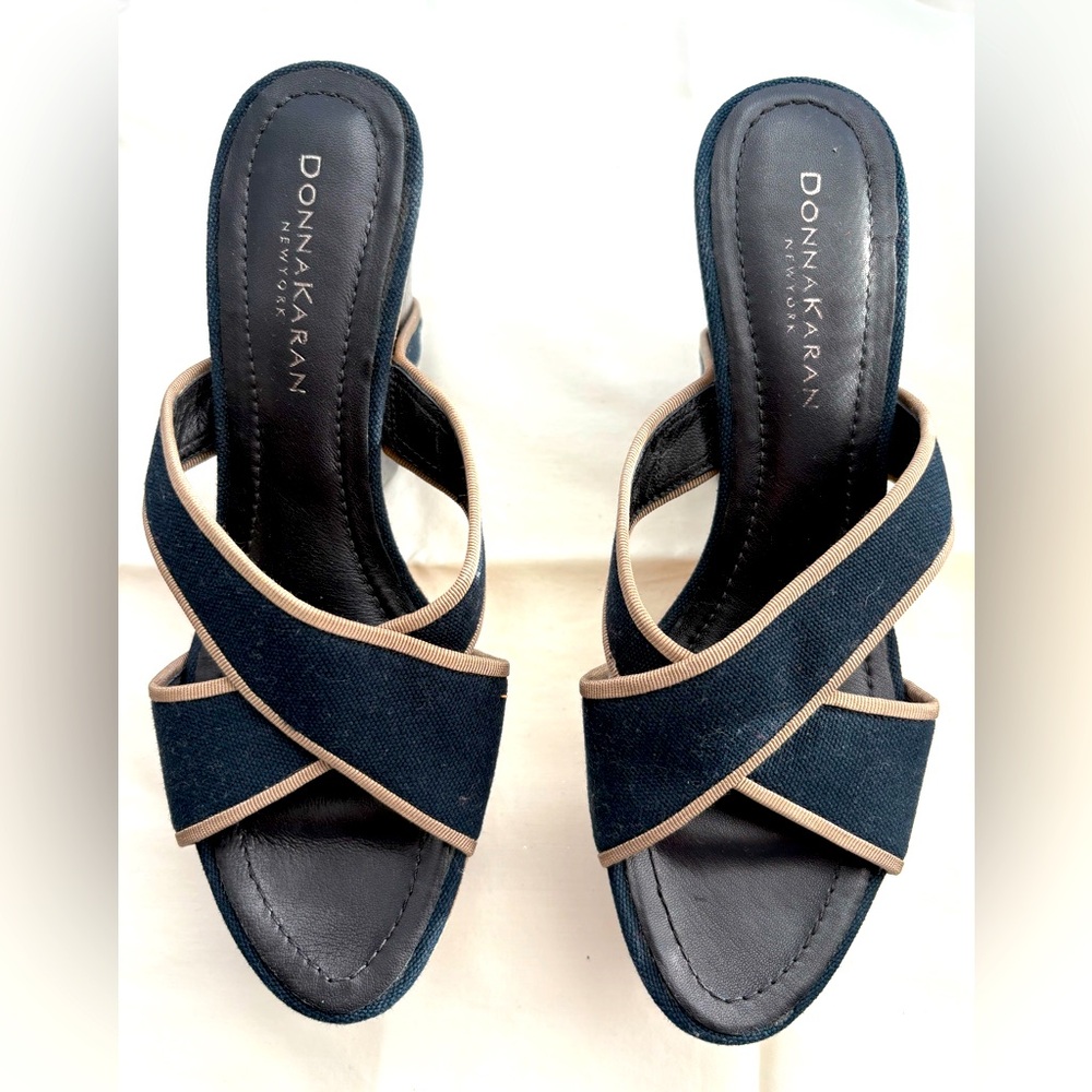 Donna Karan NY wrap-strap platform slide